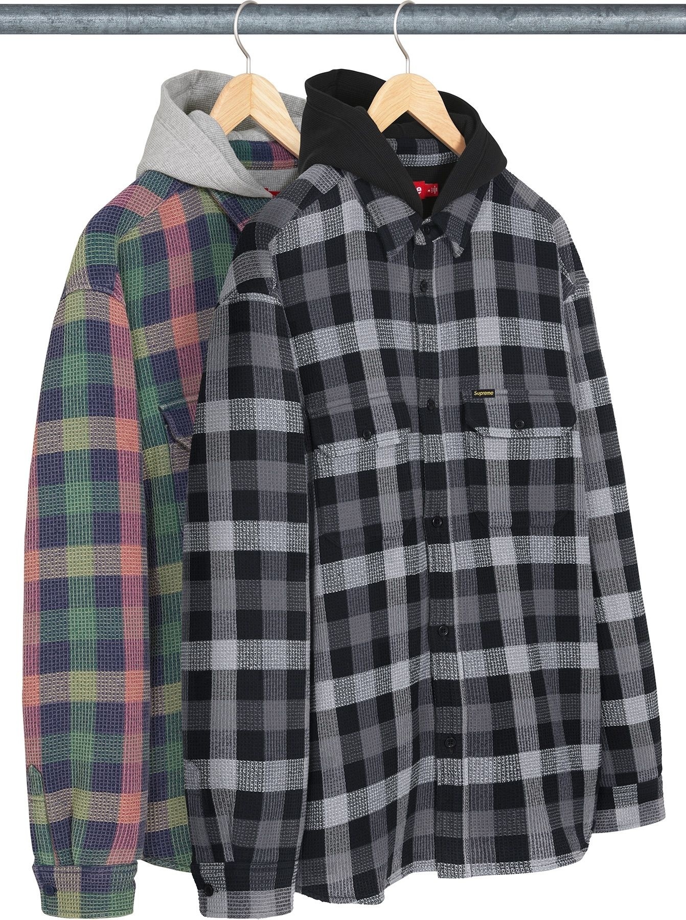 Waffle Plaid Hooded Shirt